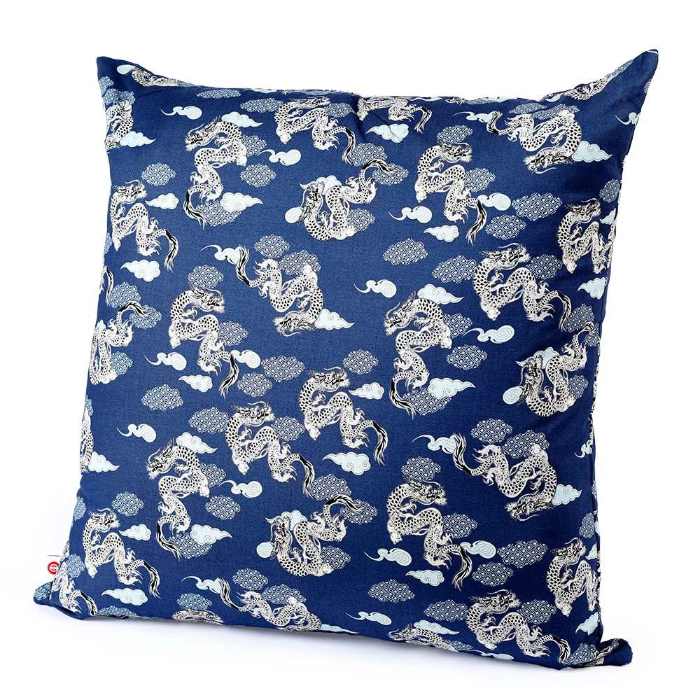 Kép 1/2 - Hatalmas, japán ülőpárna (zabuton), sárkány-mintával (55 cm x 55 cm)
