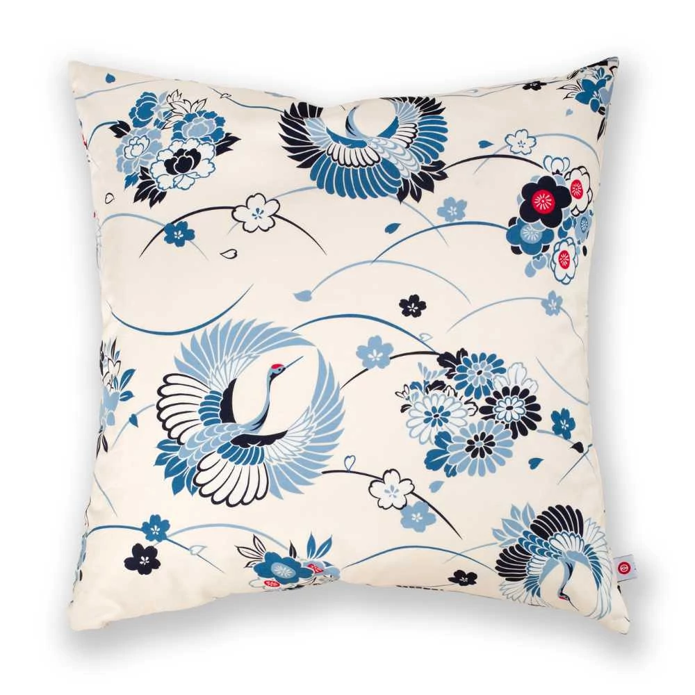 Kép 1/3 - Hatalmas, japán ülőpárna (zabuton), daru-mintával (55 cm x 55 cm)