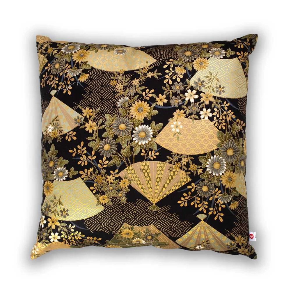 Kép 1/3 - Hatalmas, japán ülőpárna (zabuton), legyező-mintával (55 cm x 55 cm)