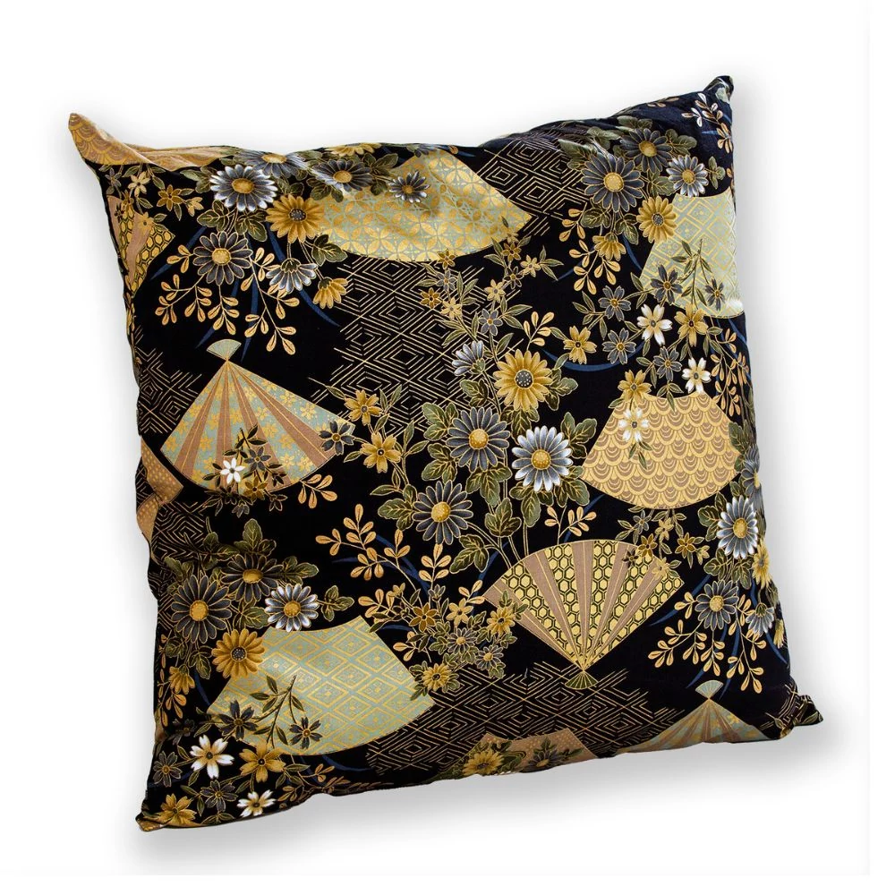 Kép 2/3 - Hatalmas, japán ülőpárna (zabuton), legyező-mintával (55 cm x 55 cm)