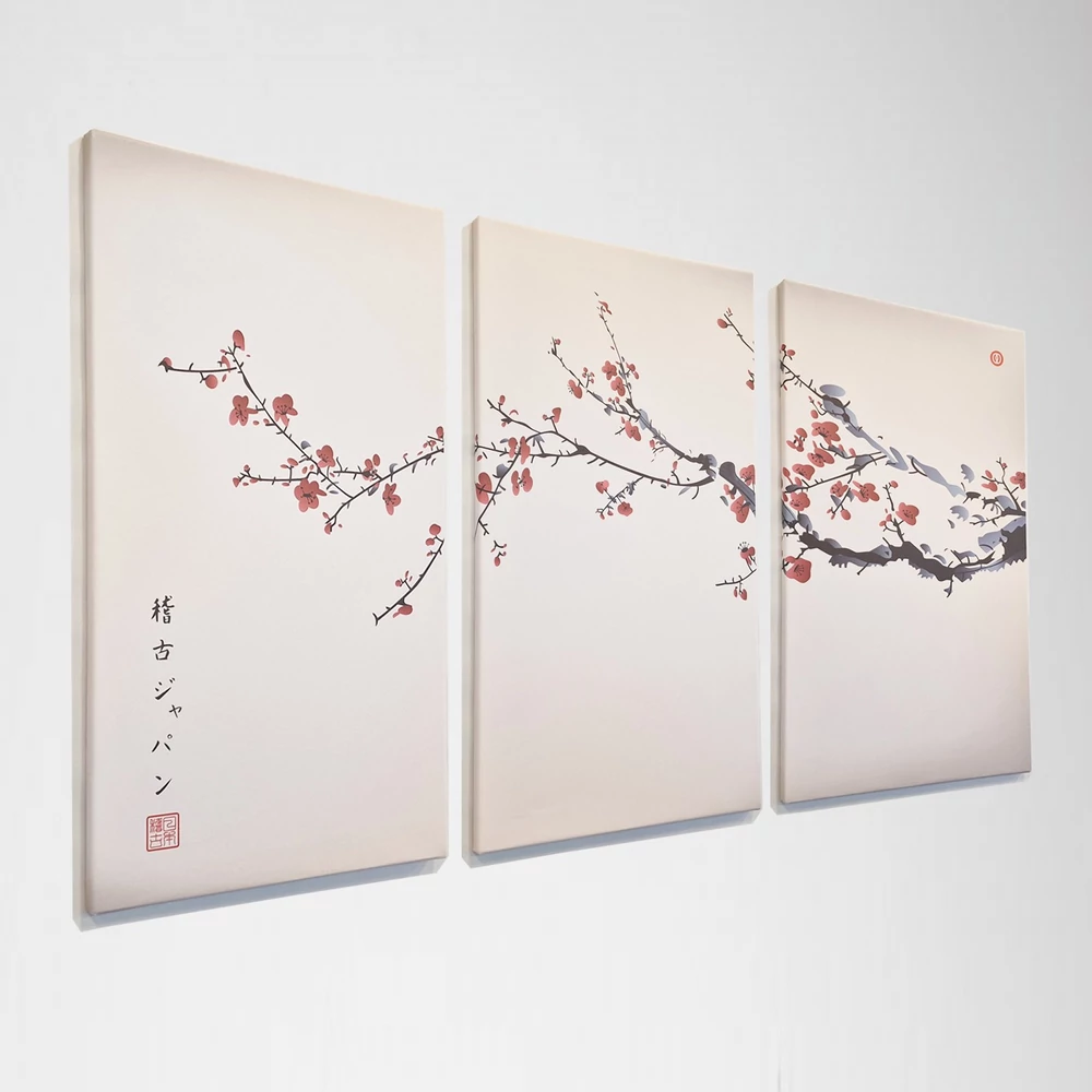 Kép 1/3 - Szakura-szirmok faágon, 180 cm x 100 cm-es, 3 részből álló fali kép