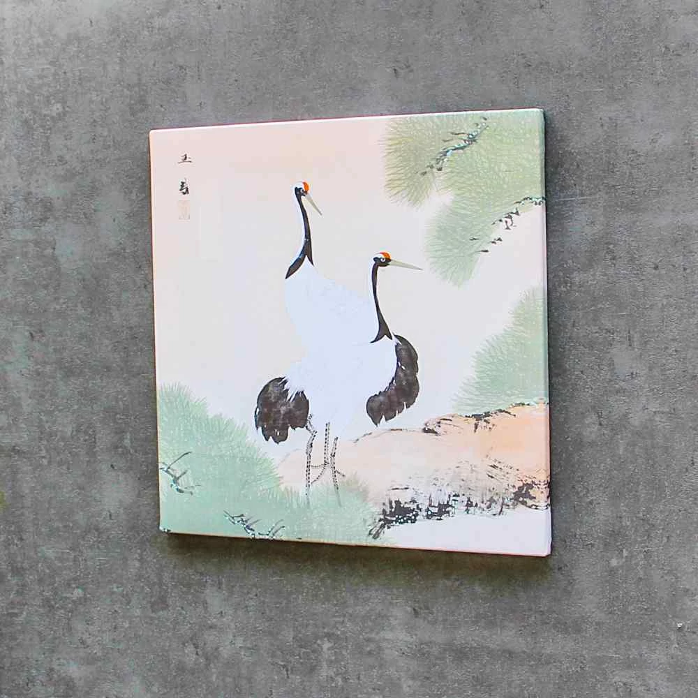 Kép 1/3 - Kicsi darvak fenyőágon, 50 cm x 50 cm-es fali kép