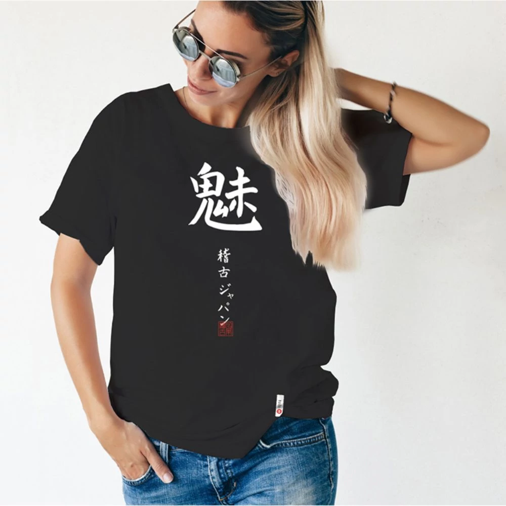Kép 1/5 - "Báj" női kereknyakú póló, japán írásjegyekkel