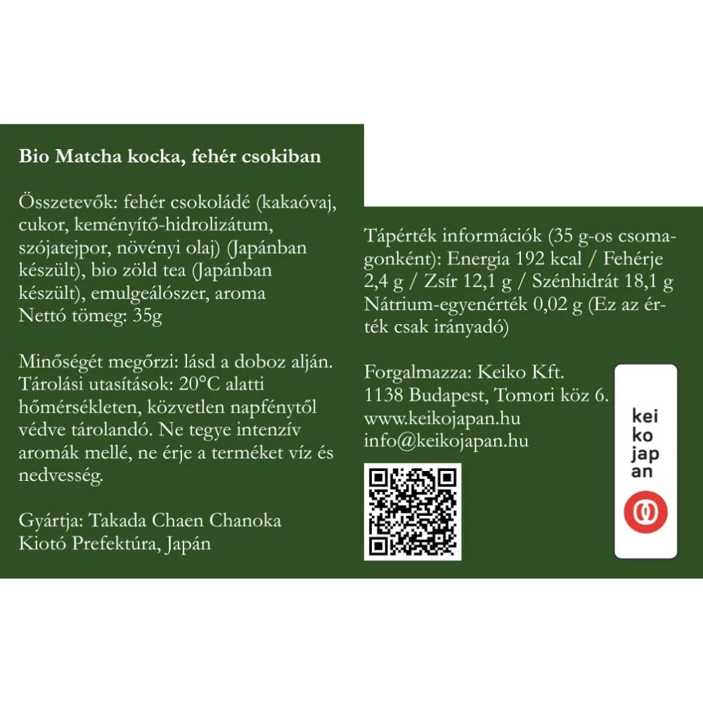 Kép 3/4 - Bio Matcha kocka fehér csokiban, 10 db golyó, 35 g (szezonális)