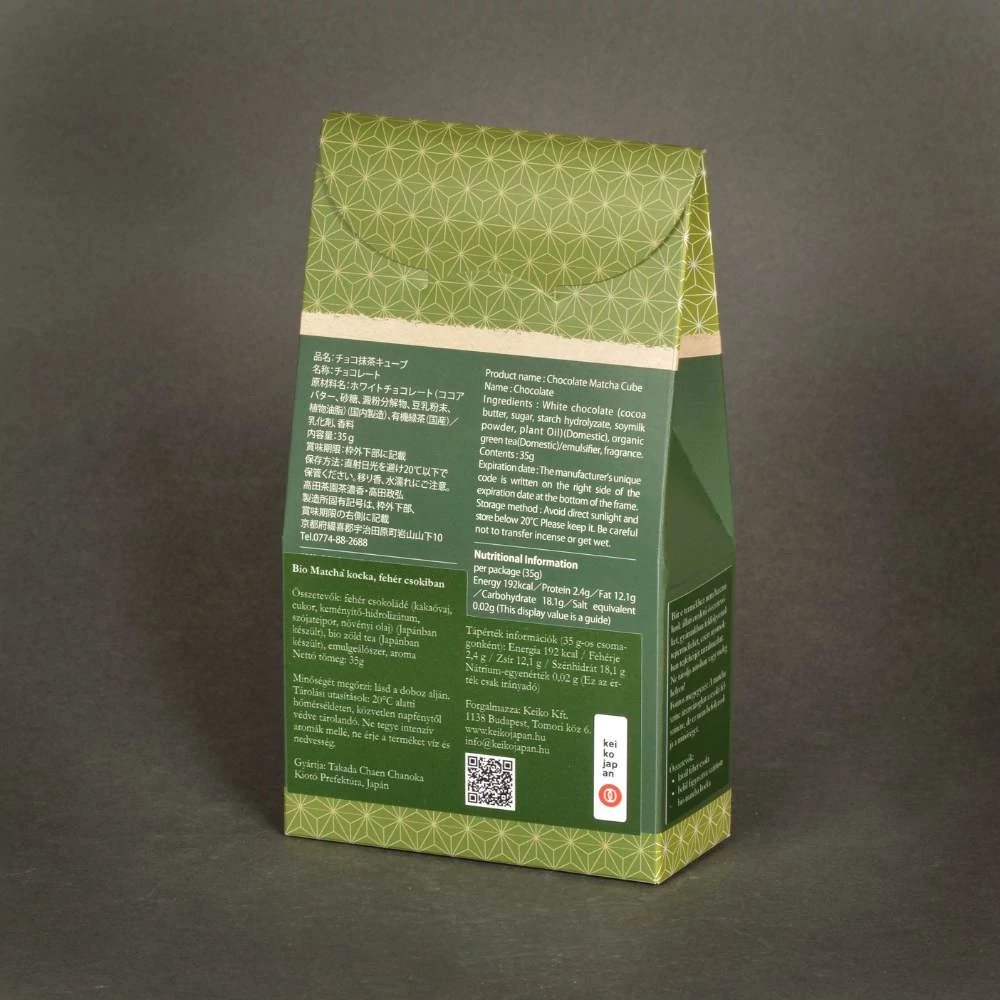 Kép 4/4 - Bio Matcha kocka fehér csokiban, 10 db golyó, 35 g (szezonális)