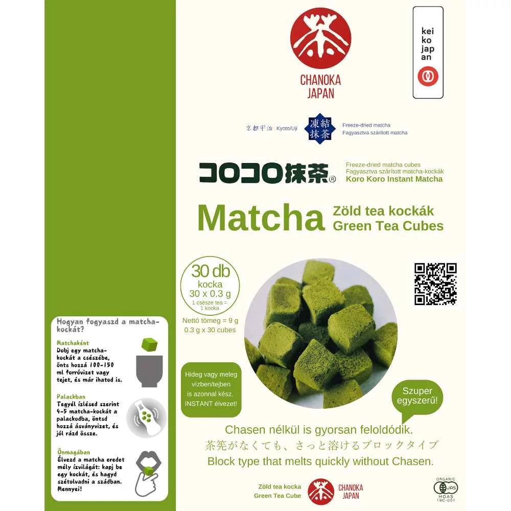 Kép 6/9 - Koro Koro Matcha, forradalmi matcha-kockák, bio, 30 adag (30 db kiskocka)
