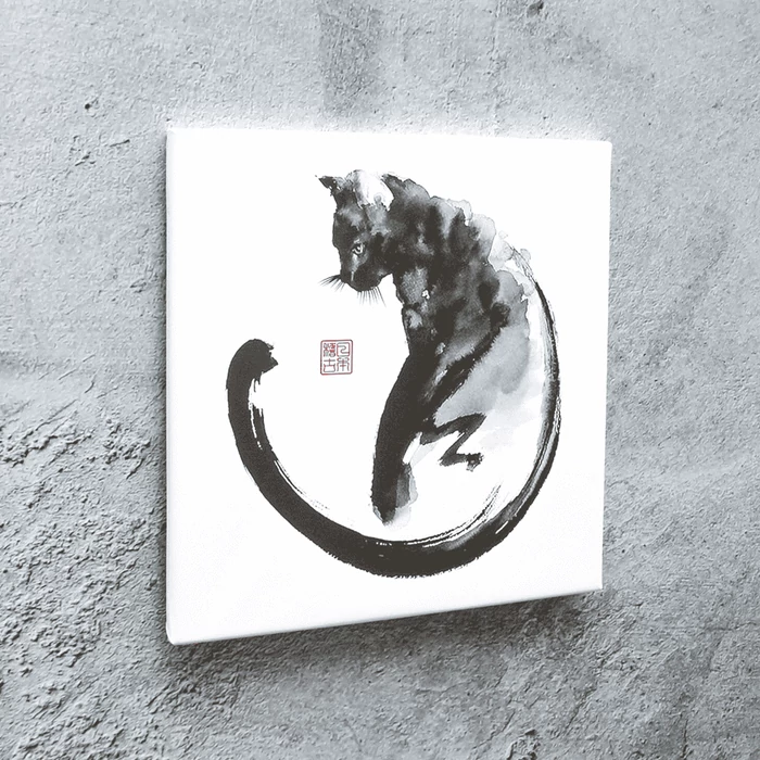 Zen-macska,  90 cm x 90 cm-es fali kép