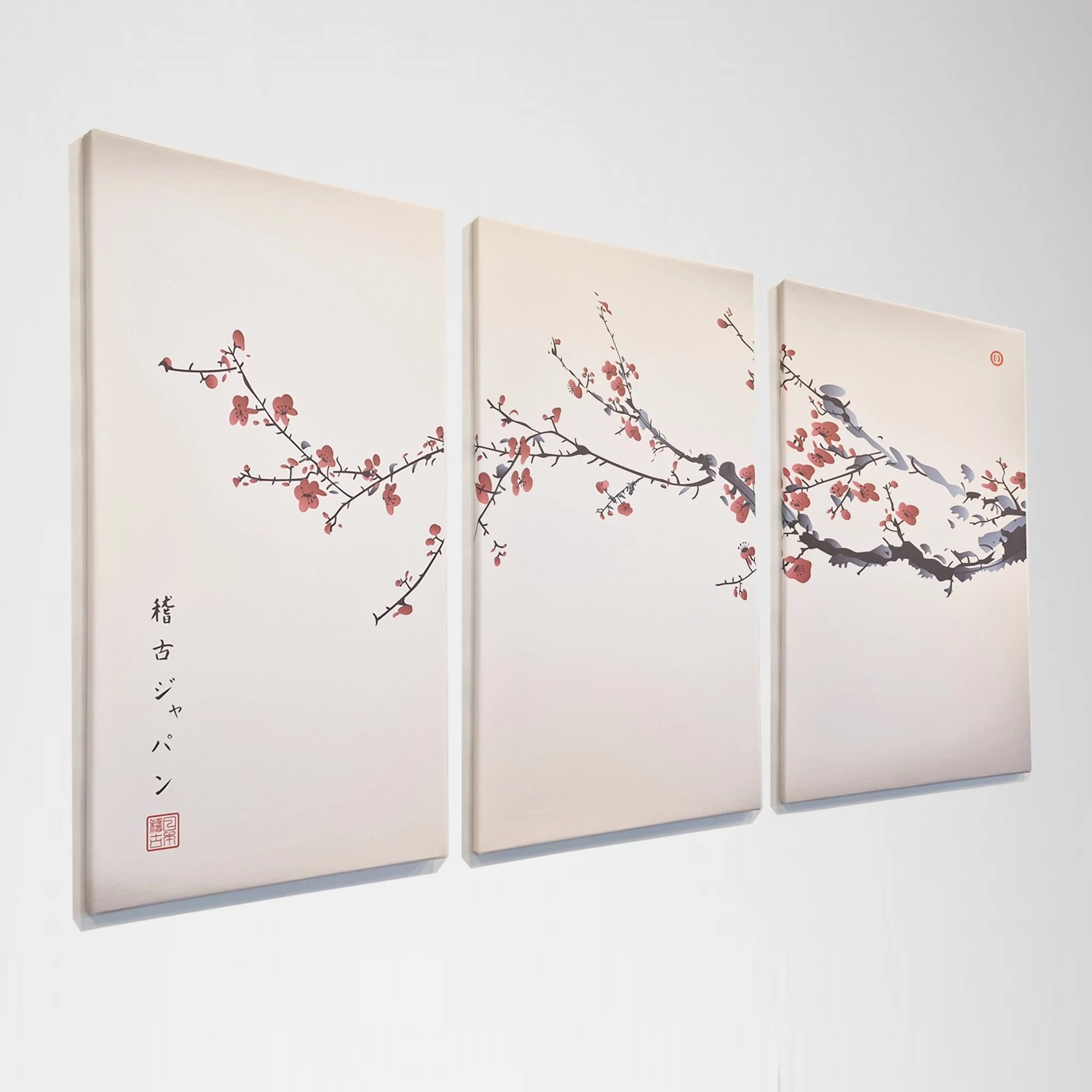 Szakura-szirmok faágon, 180 cm x 100 cm-es, 3 részből álló fali kép
